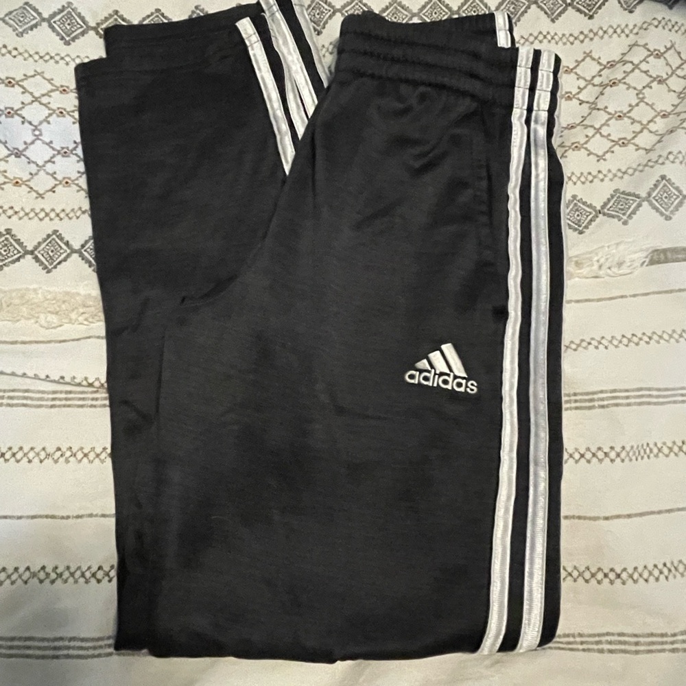 Adidas Kids Black Joggers with White Stripes